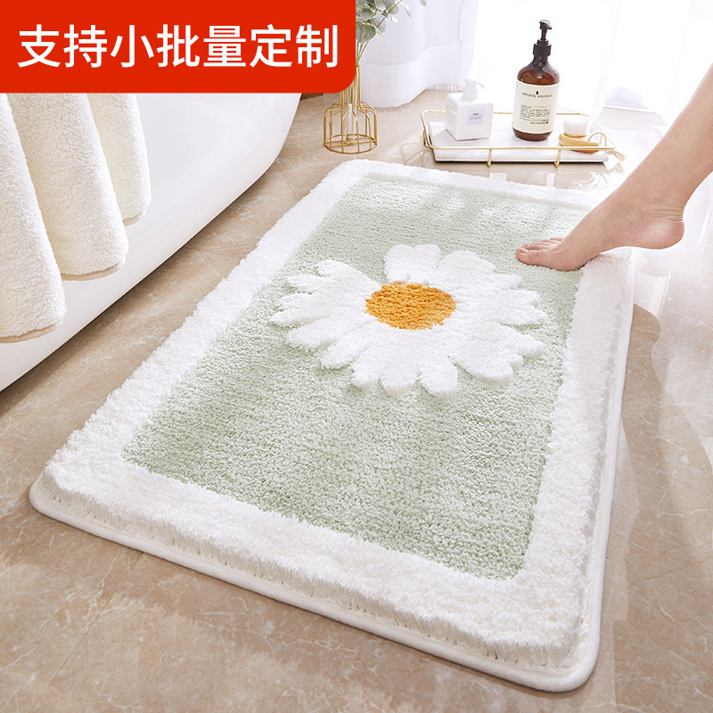 卡通小雏菊植绒地垫卫生间门口地毯浴室防滑垫吸水脚垫防滑脚垫