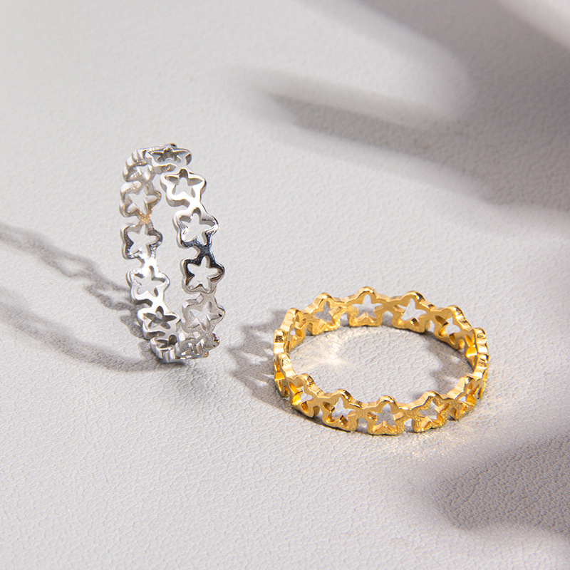 Xiaohongshu and Douyin influencer live-streaming bestseller ring supply, InS-style niche hollowed-out five-pointed star women's ring Specification image