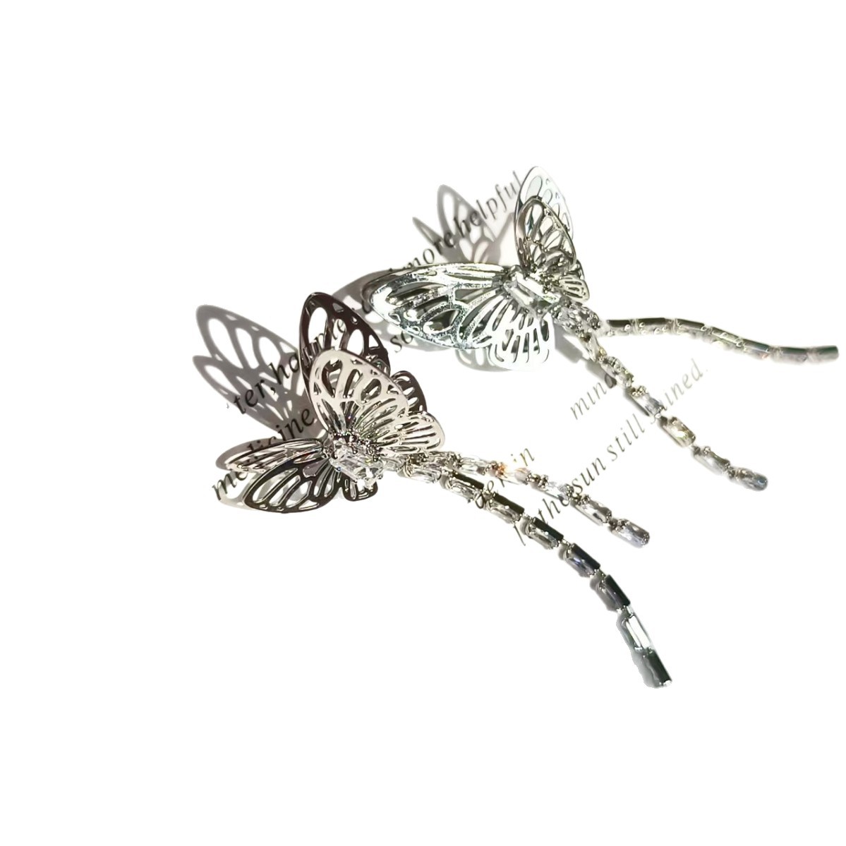 Wholesale 925 silver needle earrings, trendy and fashionable, long diamond-encrusted tassel butterfly hollowed-out earrings and earrings Item Picture