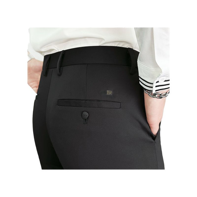 Four-sided elastic trousers for men, thin ice silk slim-fit straight business trousers, men's summer trousers, casual business casual trousers Item Picture
