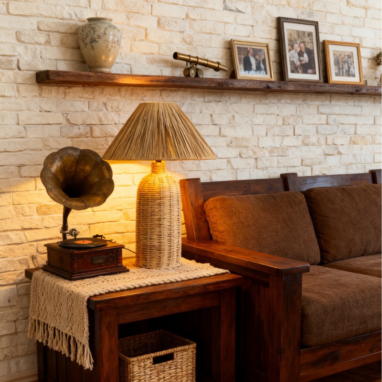 Japanese-style ins bedroom retro bedside lamp, living room homestay decoration, hotel night light, rattan weaving atmosphere table Application Scenario
