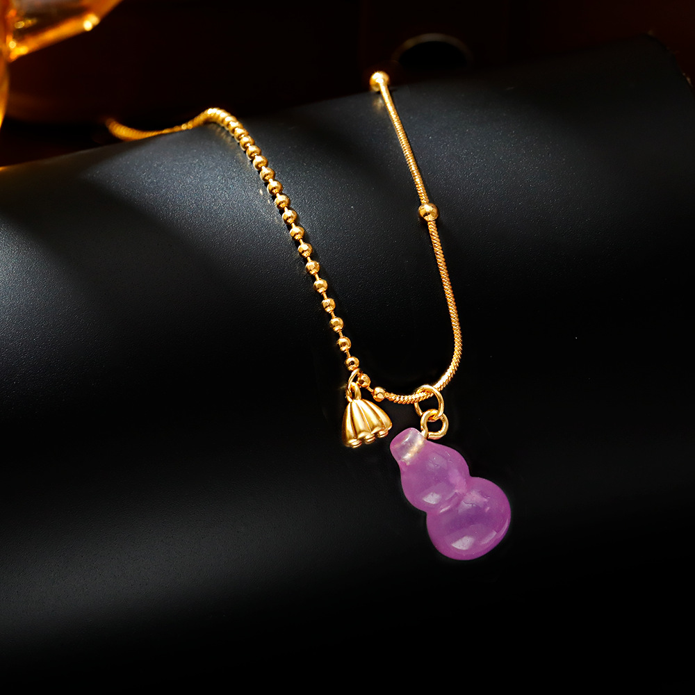 Hyacinth diseño original color púrpura natural bashan jade calabaza colgante collar mujer alta sensación cadena clavícula shake bang estilo Specification image