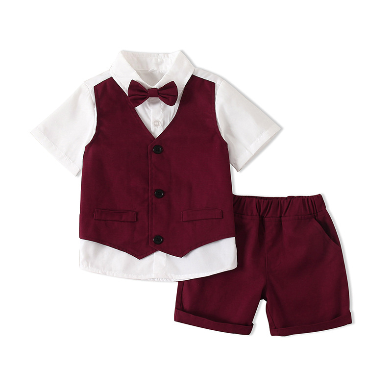 Back-to-school season boys' Korean-style small suits, summer new children's short-sleeved shirts, fake vests, graduation gowns, children's sets Item Picture