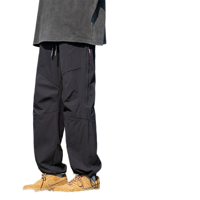 山系伞兵裤男户外防水冲锋裤女轻量徒步软壳裤宽松直筒工装长裤白底实物图