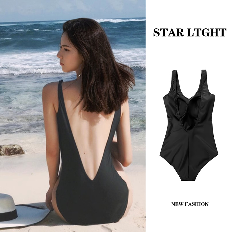 The 2025 new one-piece swimsuit hides the flesh and makes one look slimmer. The chest gathers a sense of sophistication. Backless one-piece triangular swimsuit for women -125127