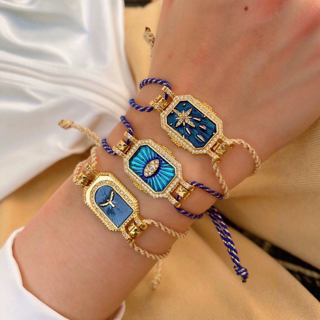 A popular and fashionable, simple and colorful rope Devil's Eye tarot card hand bracelet with lucky beads in Europe and America details Picture