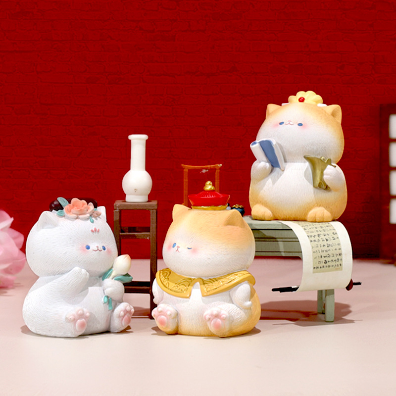 "Imperial Cat Arrives Blind Box Figurines, Trendy Court Cat Dolls, Resin handicrafts, Desktop trinkets, Lucky Cats. details Picture