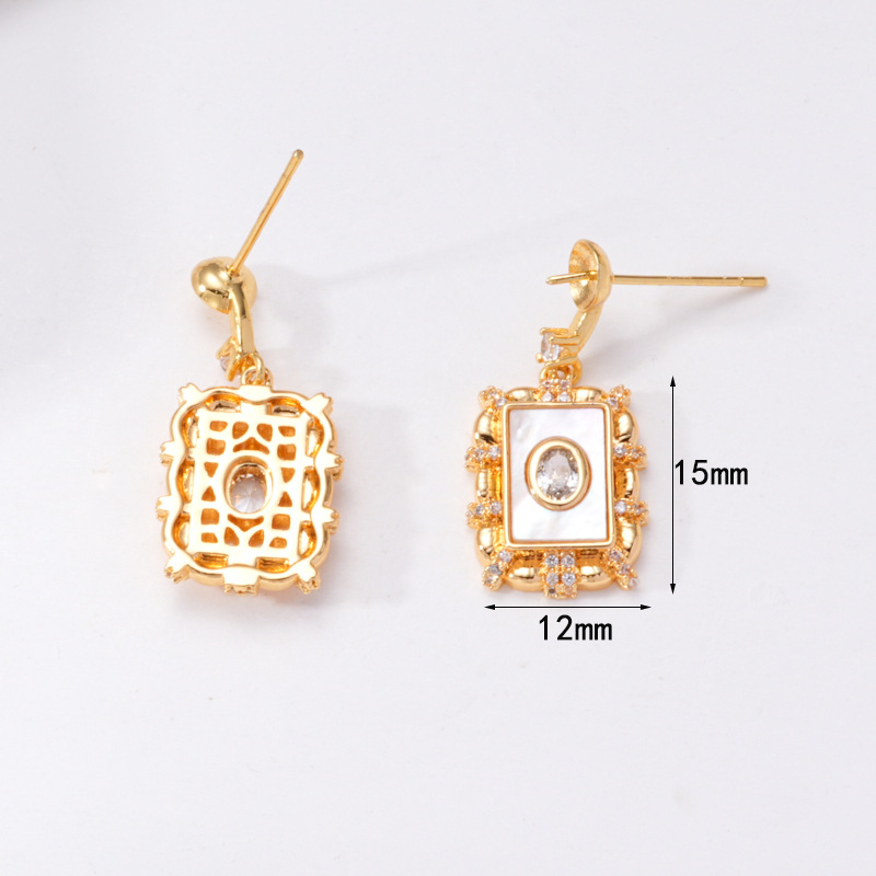 S925 Silver Needle Pearl Stud Earrings, micro-inlaid natural white shell butterfly semi-finished earrings, hollow base diy accessories Specification image