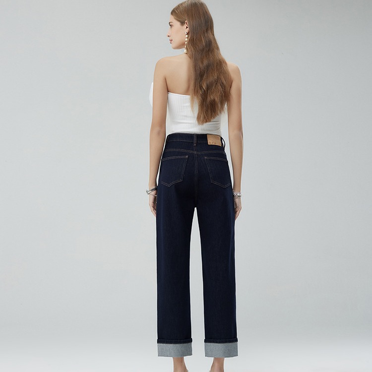 Spring and autumn new light luxury custom jeans, made of dark Lycra fabric, high-waisted, casual and versatile, trendy brand flanged Specification image