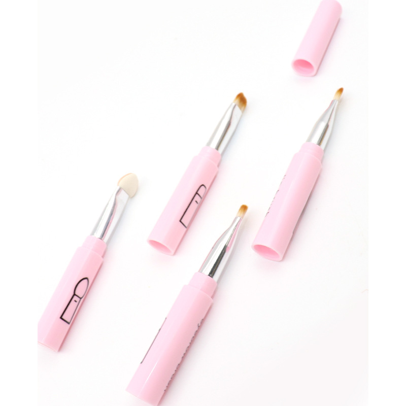 4-in-1 eye brush, portable makeup brush, eyeshadow, lipstick brush, eyebrow brush, multi-functional mini beauty tool with lid Item Picture