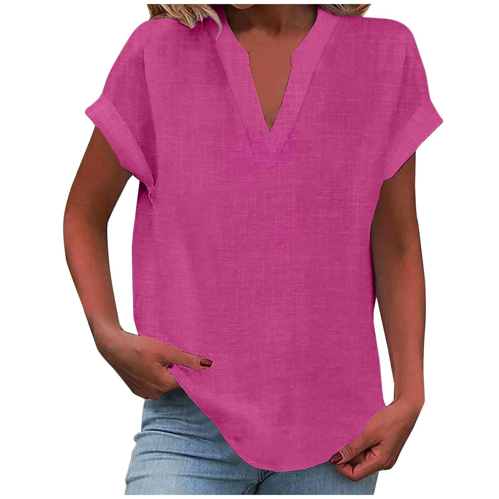 Amazon AliExpress Cross-border 2025 New Summer solid-color short-sleeved women's shirts for Europe and America details Picture