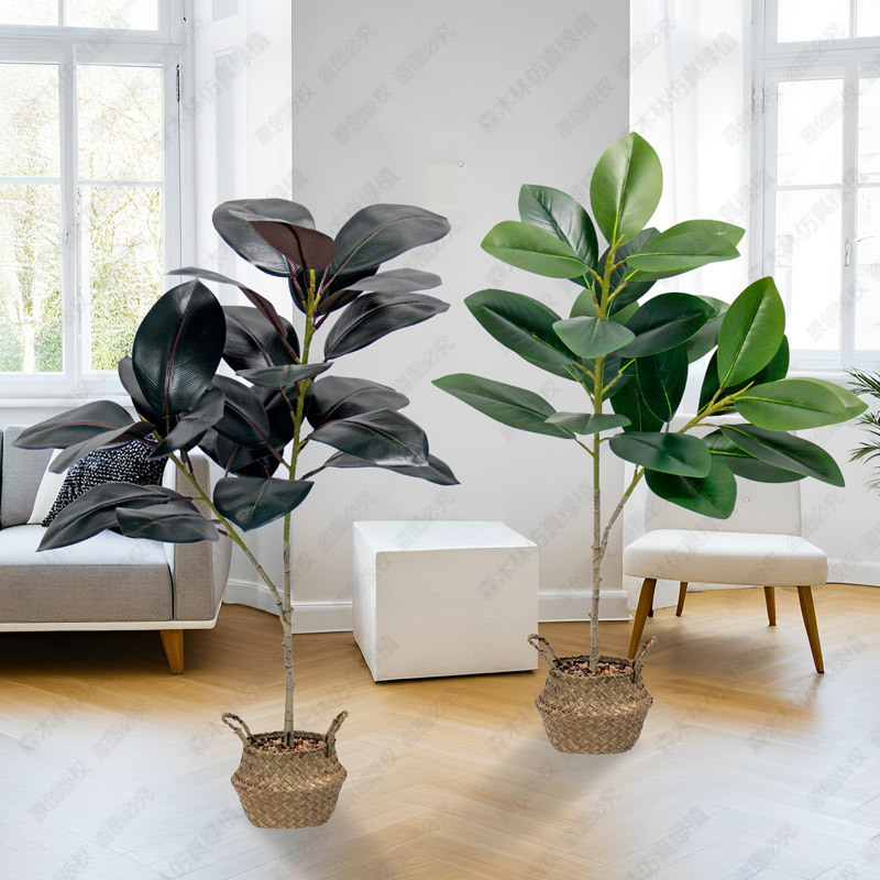 Wholesale of Nordic simulation green plants, rubber trees, black diamond, indoor floor-standing ornaments for living rooms, and plastic broad-leaved shrub decorations Specification image