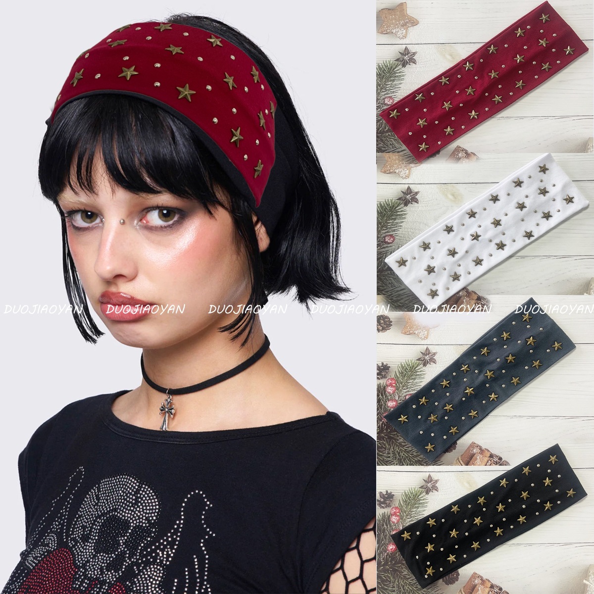This trendy star rivet accessory hair band features a niche design with an ins feel. It's a fashionable and versatile Japanese and Korean headband full figure