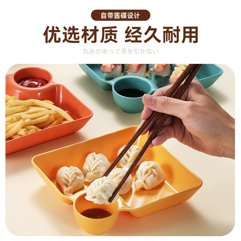Japanese-style simple square dumpling plates are available in multiple colors. Melamine platter tableware, dinner plates, porcelain plates, and stainless steel plates details Picture