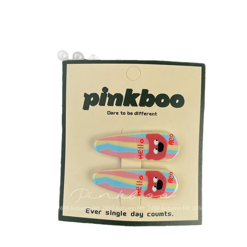 New Korean-style dopamine color printed bear hair clips for children, side-cut bangs clips, cute side clips, pinkboo color striped hair clips, cartoon decorations, multiple styles, fashionable and personalized hair for girls Item Picture