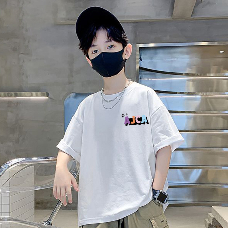 A new summer loose and simple T-shirt for boys in 2026 color letter pure cotton short-sleeved shirt Application Scenario