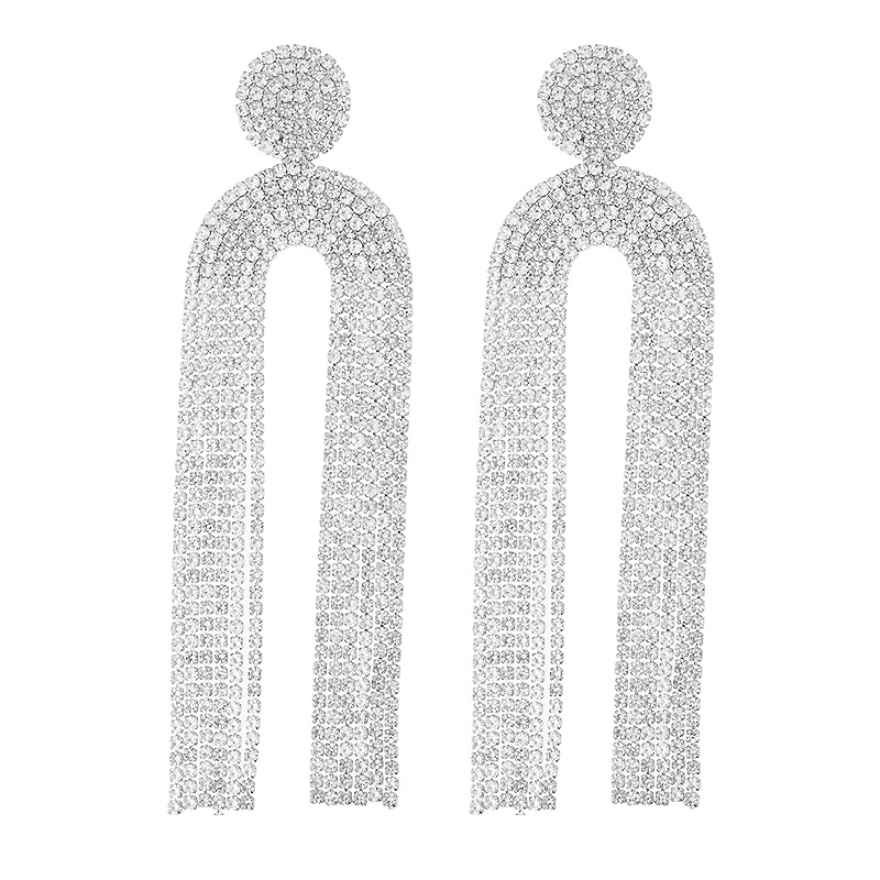 Direct sales from the manufacturer of Amazon's best-selling luxury rhindiamond U-shaped tassel earrings for women, featuring long and exaggerated pendant earrings Item Picture