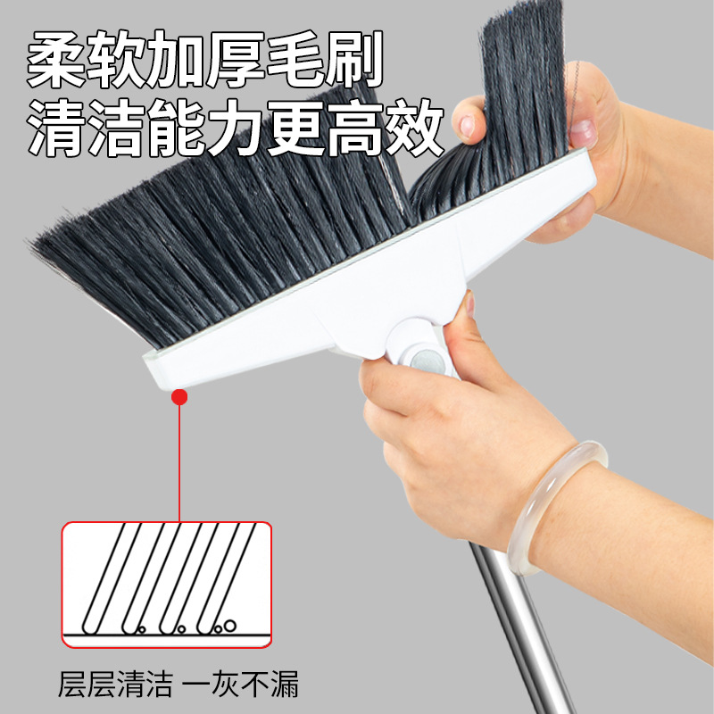 Broom and dustpan set, 30CM enlarged broom, double-layer scraper teeth, foldable and storable, soft bristle broom and dustpan combination Specification image