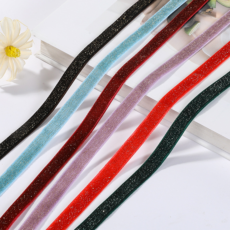 Wholesale single-sided star-dot flocking ribbon velvet webbing for clothing headwear accessories in stock details Picture