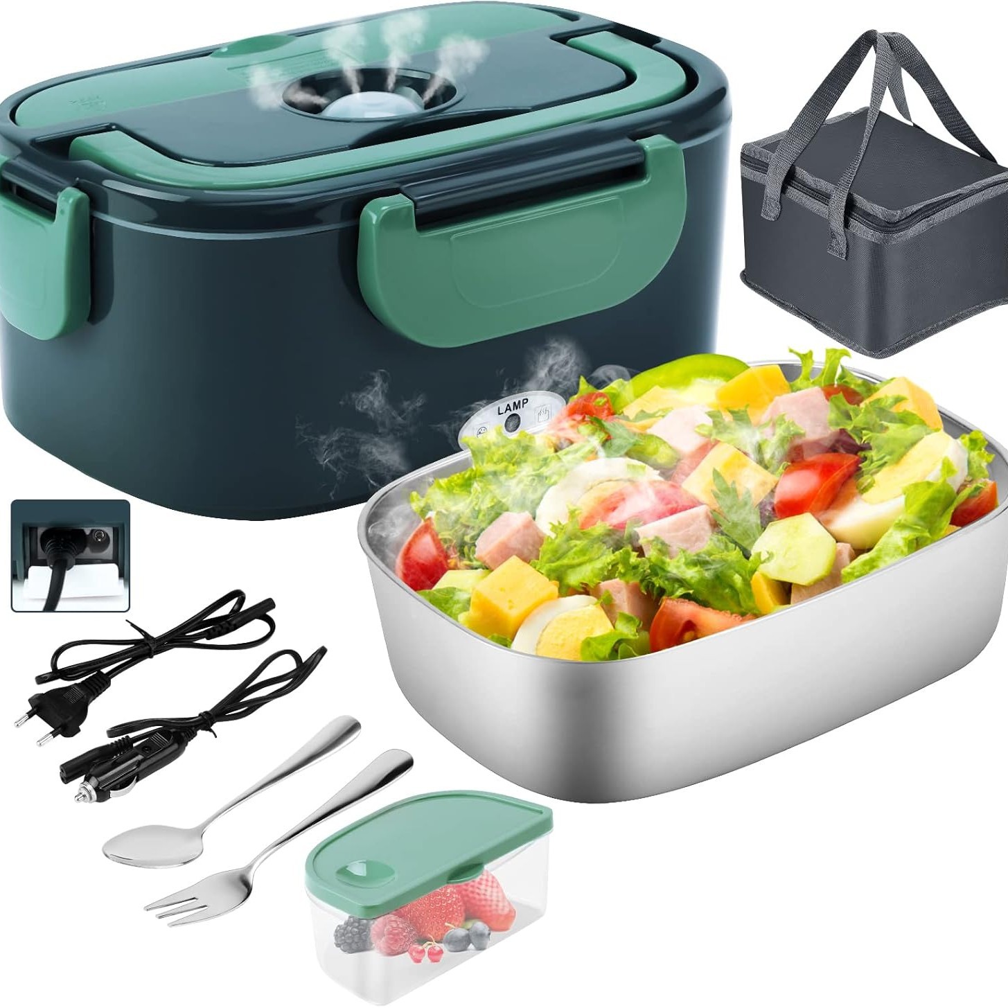 Cross-border electric heating lunch box, insulated and heated lunch box, electric heating household car portable plug-in rechargeable lunch box, gift