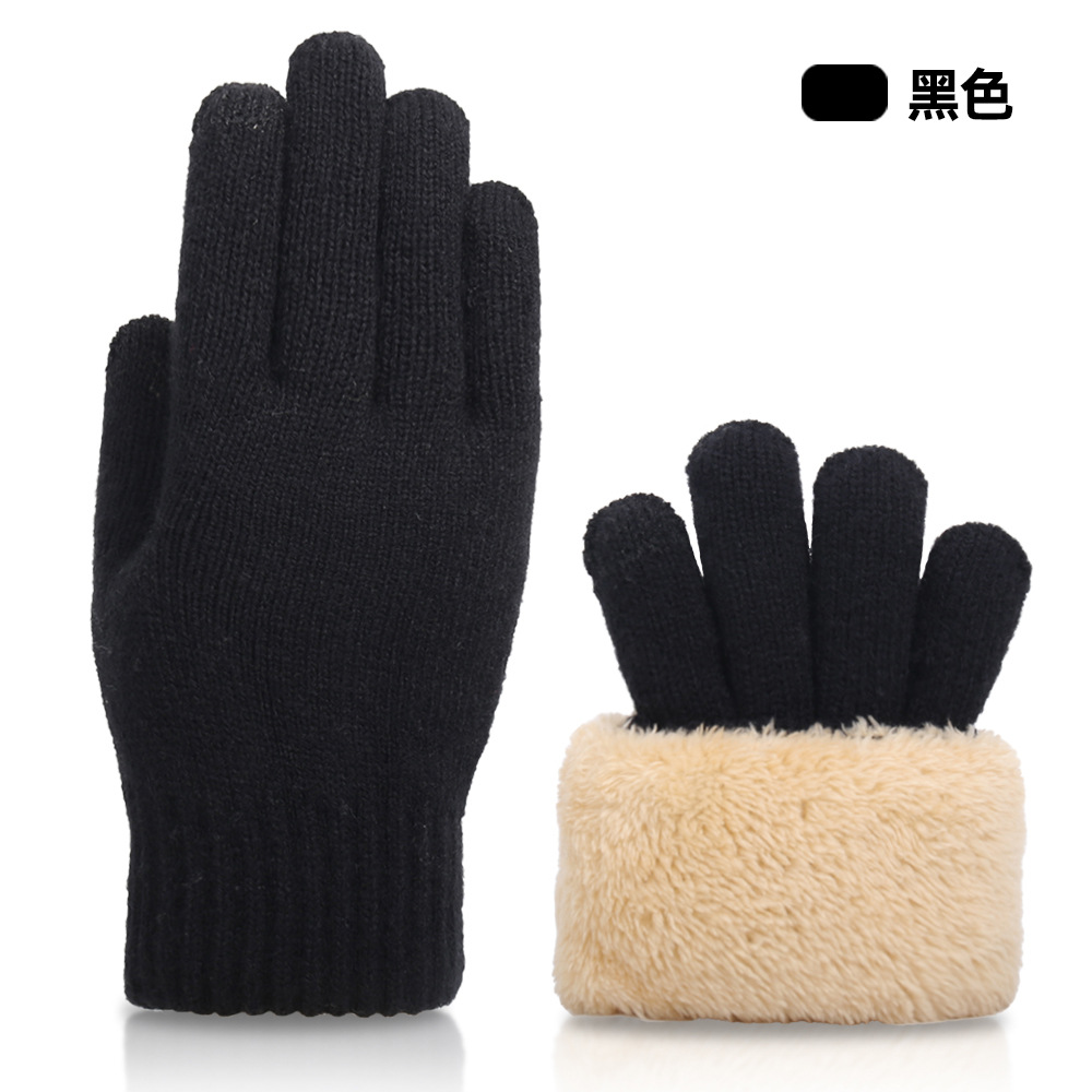 Autumn and winter touch screen gloves for men, double-layer thickened warm woolen knitted gloves for cross-border use Specification image
