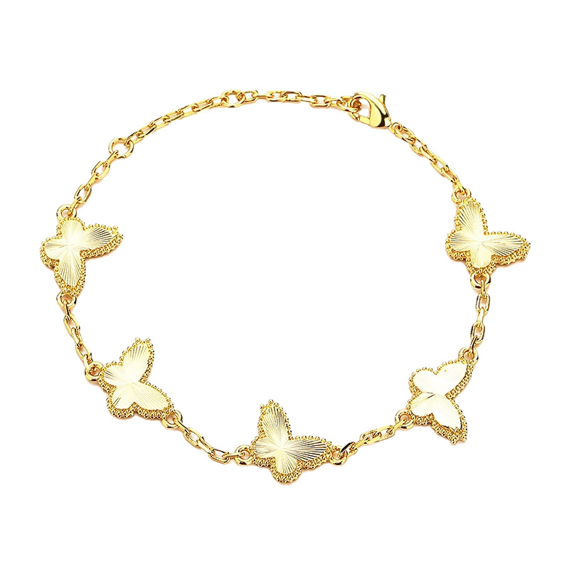 The same style of ancient sand gold five-butterfly bracelet as in the gold store, with a lucky four-leaf clover, exudes a light luxury and timeless charm Item Picture