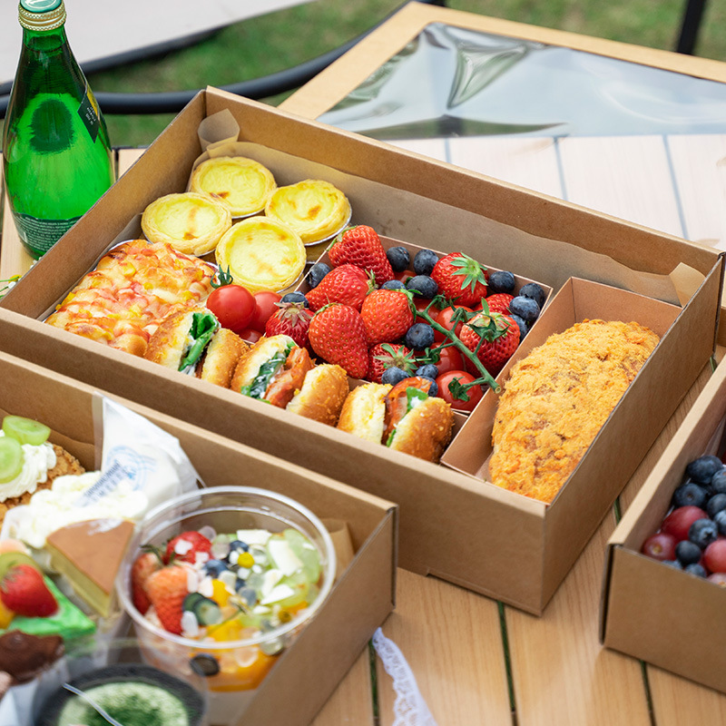 野餐盒甜品盒露营牛皮纸餐烤肉包装盒户外水果蛋糕一次性打包盒产品图