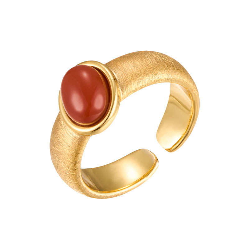 Light luxury retro Nanhuang stone open ring, copper alloy real gold electroplated brushed adjustable index finger ring, whitening ring Item Picture