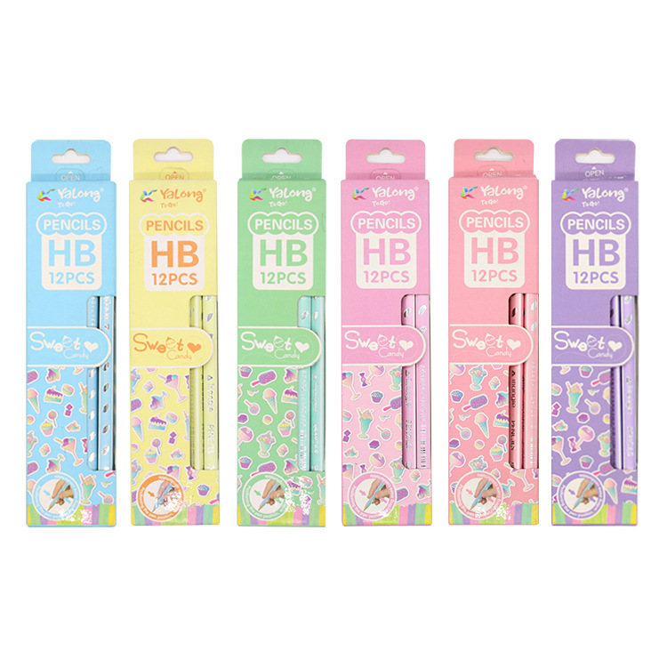 Yalong Cross-border Cute Student Triangle Pole Popular HB Pencil Set with rubber top suitable for student writing details Picture
