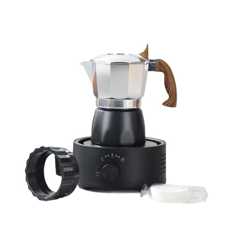 The 6th generation new double-valve Mocha pot, the 3rd generation pressure-increasing valve coffee pot, is a portable hand-cranked Italian coffee maker for home use Item Picture