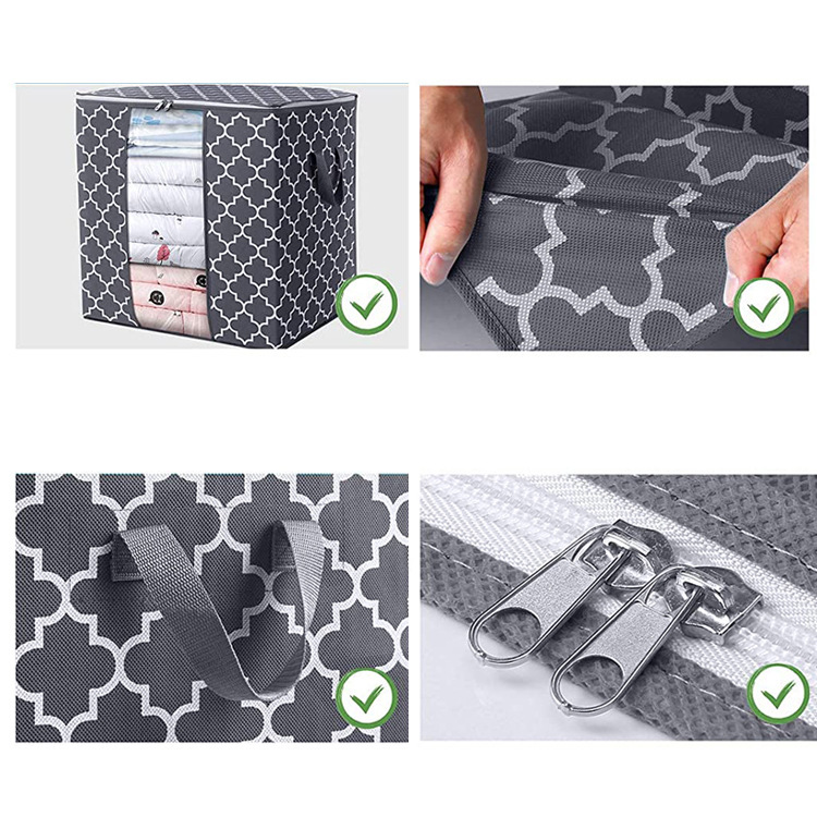 Simple Grey Non-Woven Fabric Storage Bag, White Printed Double-Hand Carrying And Organizing Bag, Reinforced And Lengthened Handle Lid Specification drawing