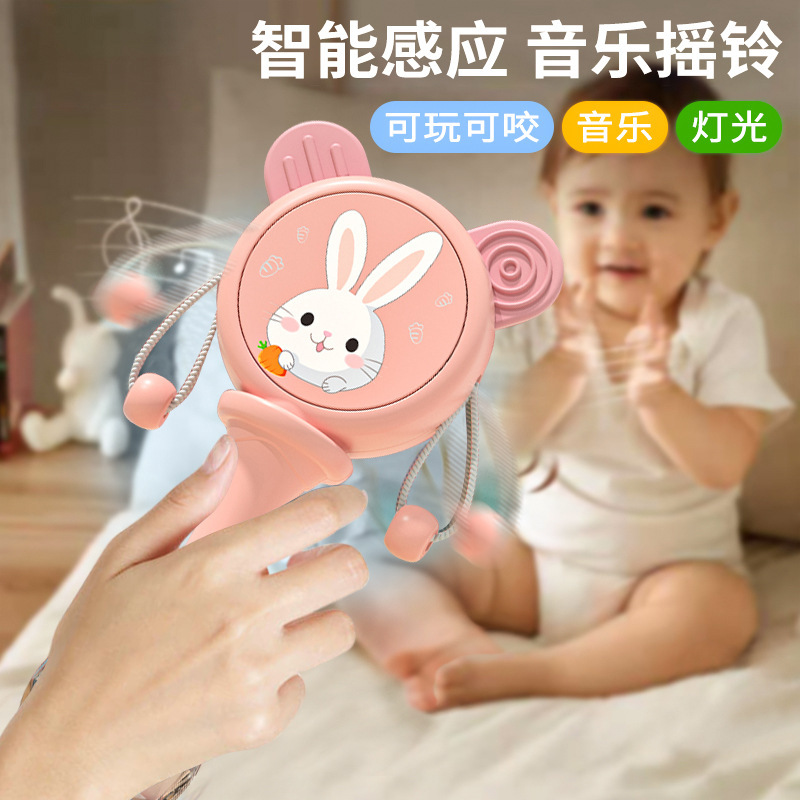 跨境拨浪鼓批发婴儿手摇益智玩具0-3岁六月龄6波浪鼓牙胶音乐宝宝细节图