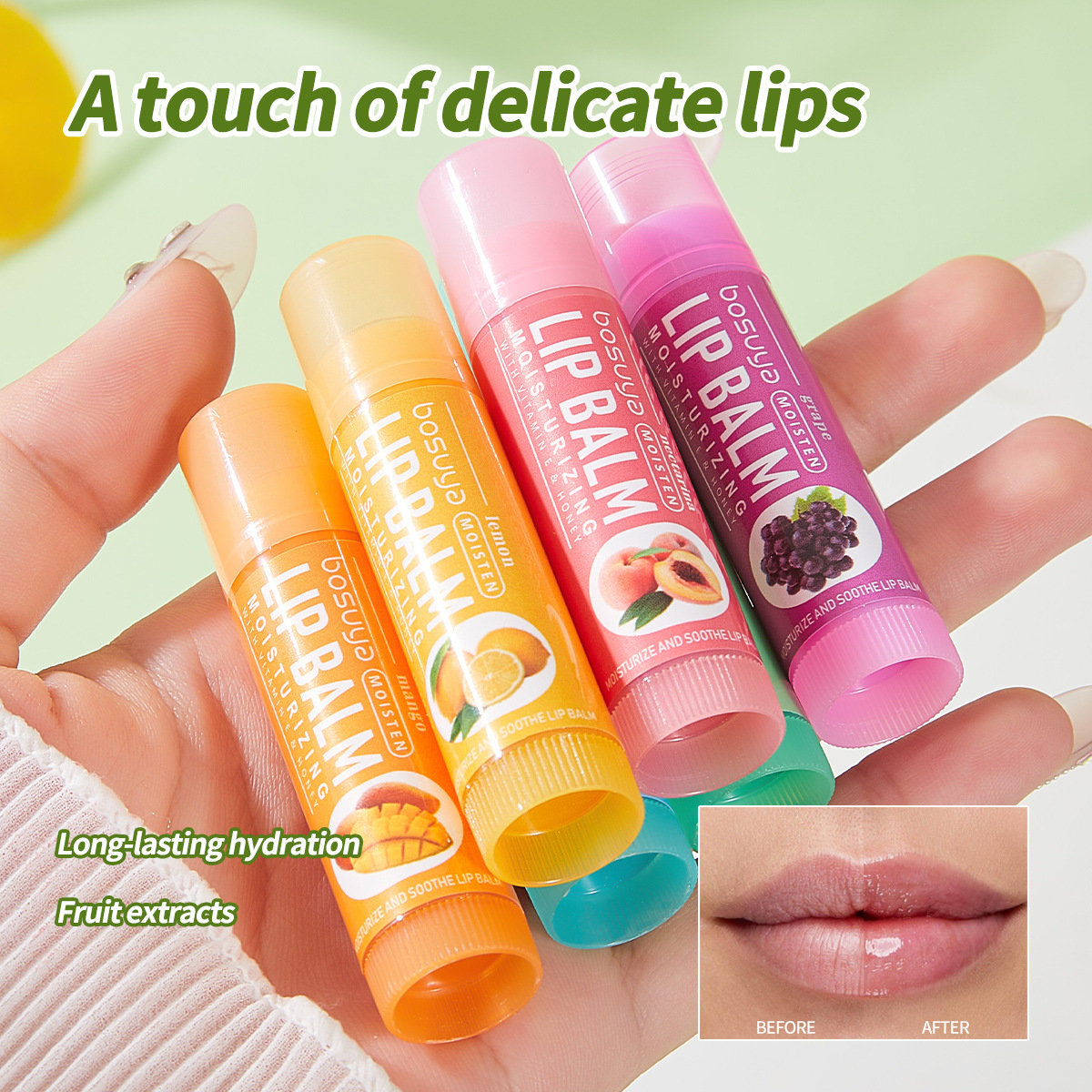 【跨境专供】Bosuya水果味润唇膏套盒24支装滋润唇部护理润唇膏细节图