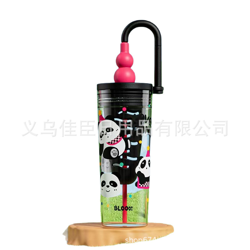 New creative dopamine plastic cups for men and women, high appearance level straw cups, handle sports water bottles, filter screens, flower tea cups Item Picture