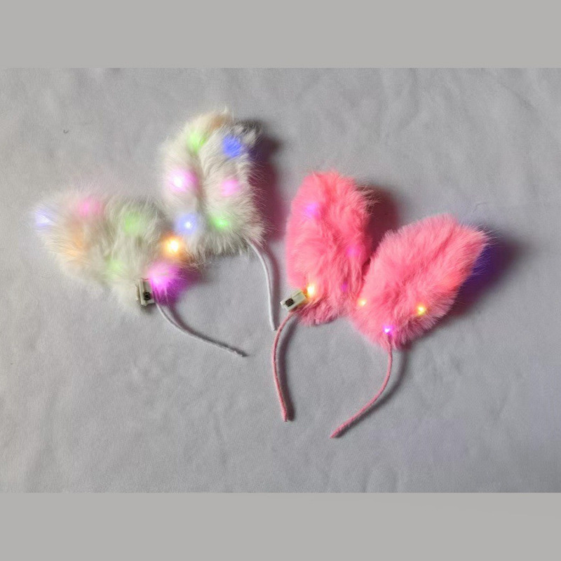 2025新款发光狐狸发箍狐狸毛绒兔耳朵猫耳朵发卡酒吧演唱会发光头
