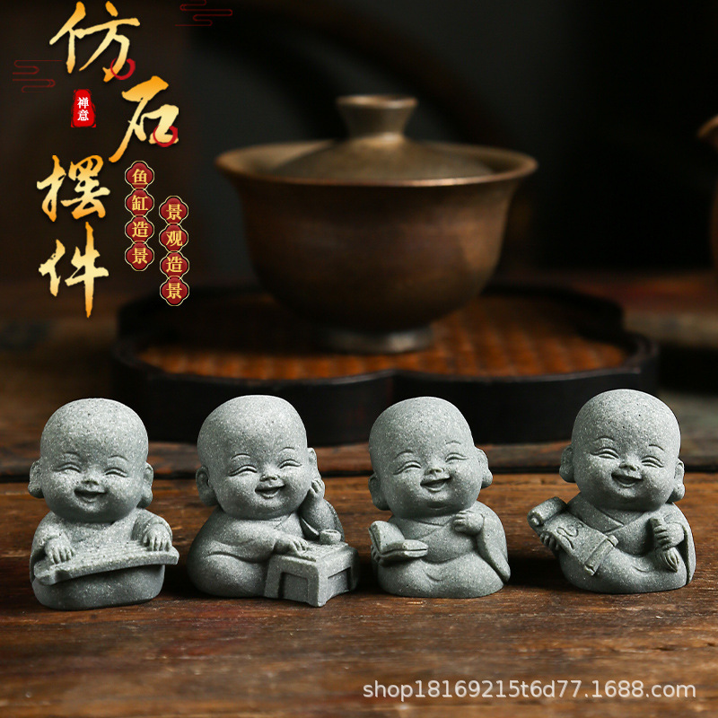 新中式禅意四不小和尚家居摆件装饰品小沙弥公仔办公室桌面小摆设
