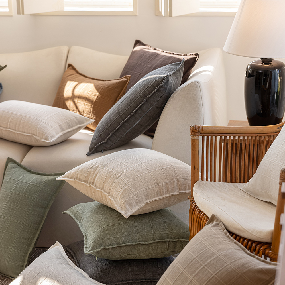 Cross-border minimalist style autumn and winter solid color polyester double-sided jacquard checkered home cushion Headboard sofa pillowcase Specification image