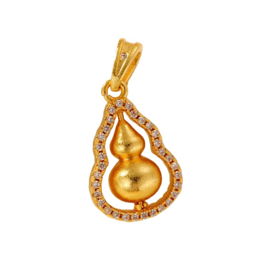 Sand gold inlaid zirconium gourd pendant, rotatable copper-plated real gold high color retention bracelet necklace clasp, DIY jewelry accessories Item Picture