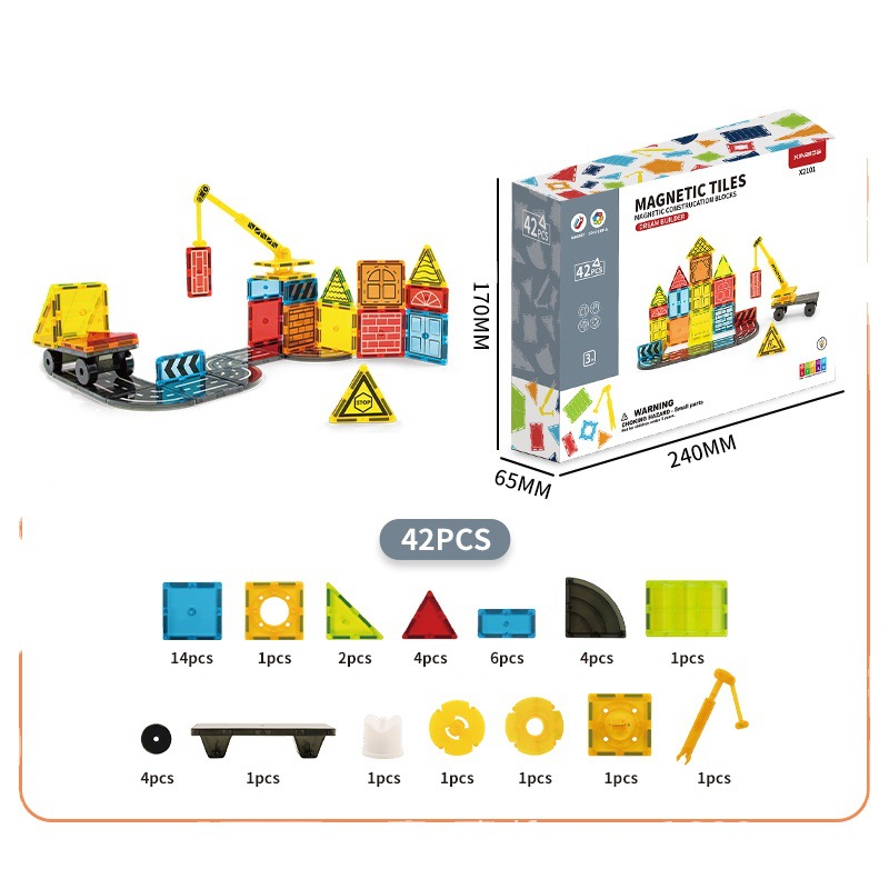 Cross-border export of large magnetic sheet engineering vehicles, magnetic assembly toys, children's intelligence and early education magnetic building block sets Item Picture