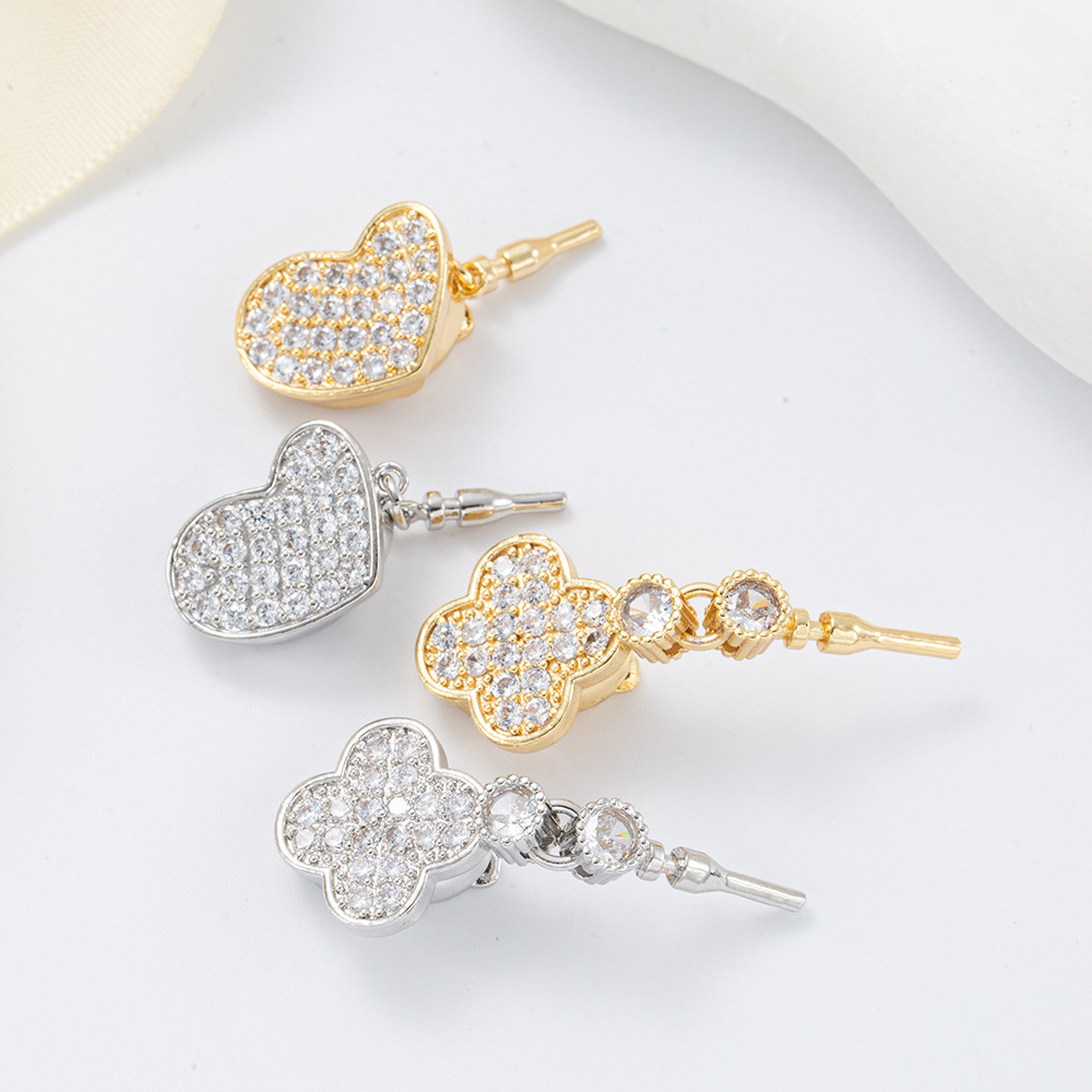 Pearl necklace, ingot clasp, heart-shaped four-leaf clover plated 18K, DIY jewelry, necklace clasp, fashionable pendant, retro accessory