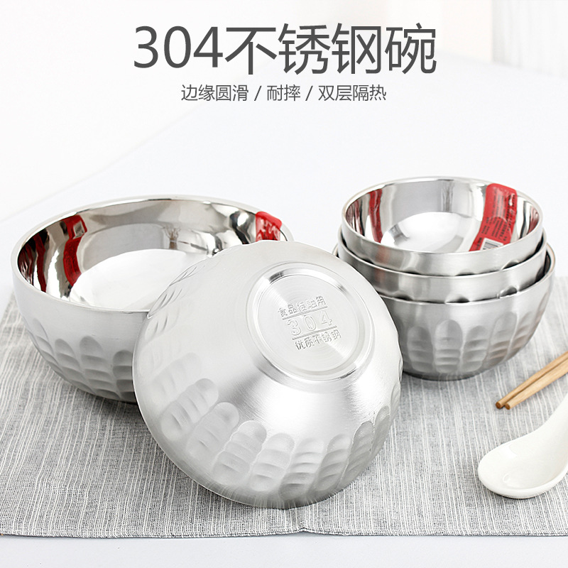 304 stainless steel bowl, family tableware bowl, creative travel portable chopsticks and spoons, picnic folding set rice bowl