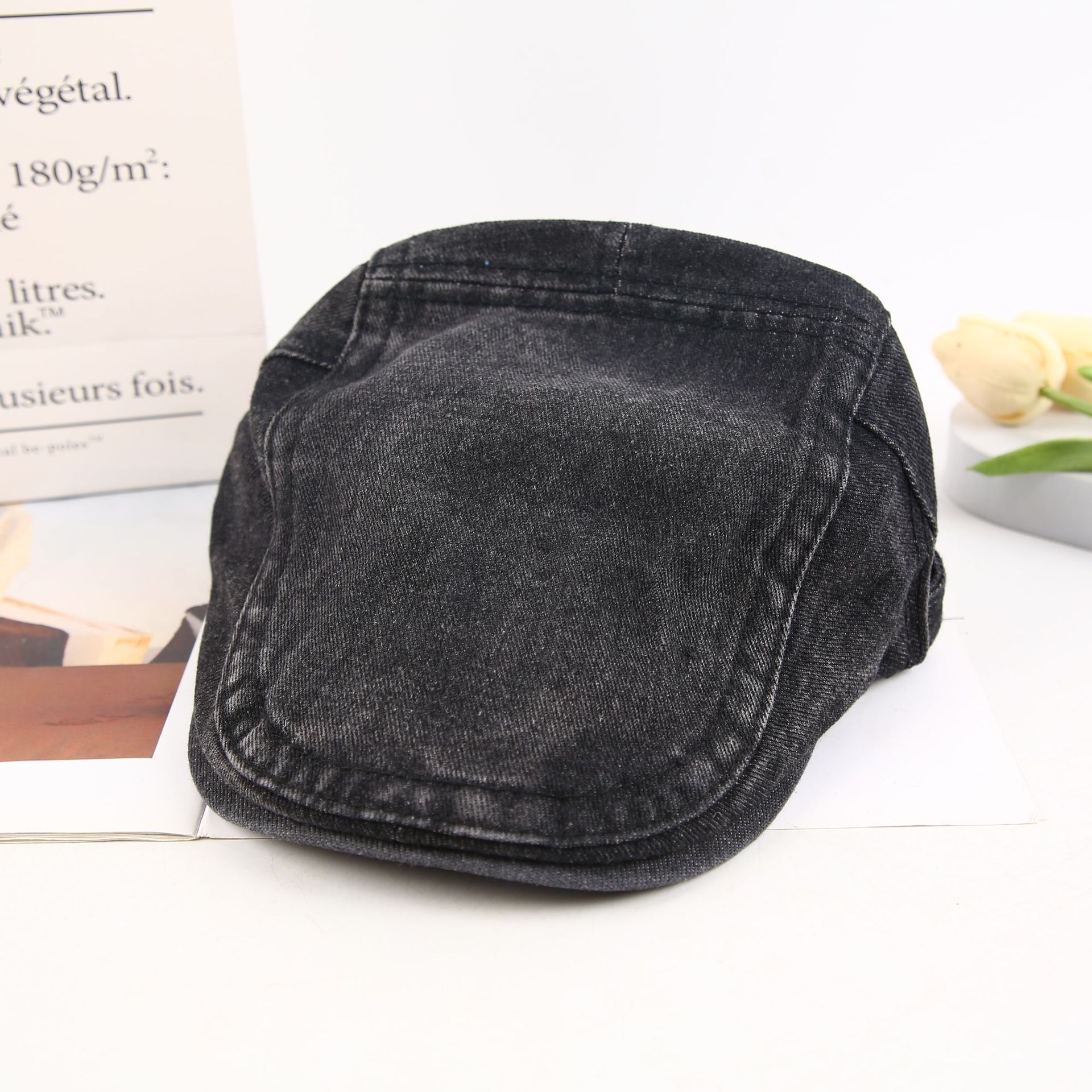 Denim forward hat, washed and aged beret, new retro and versatile style full figure