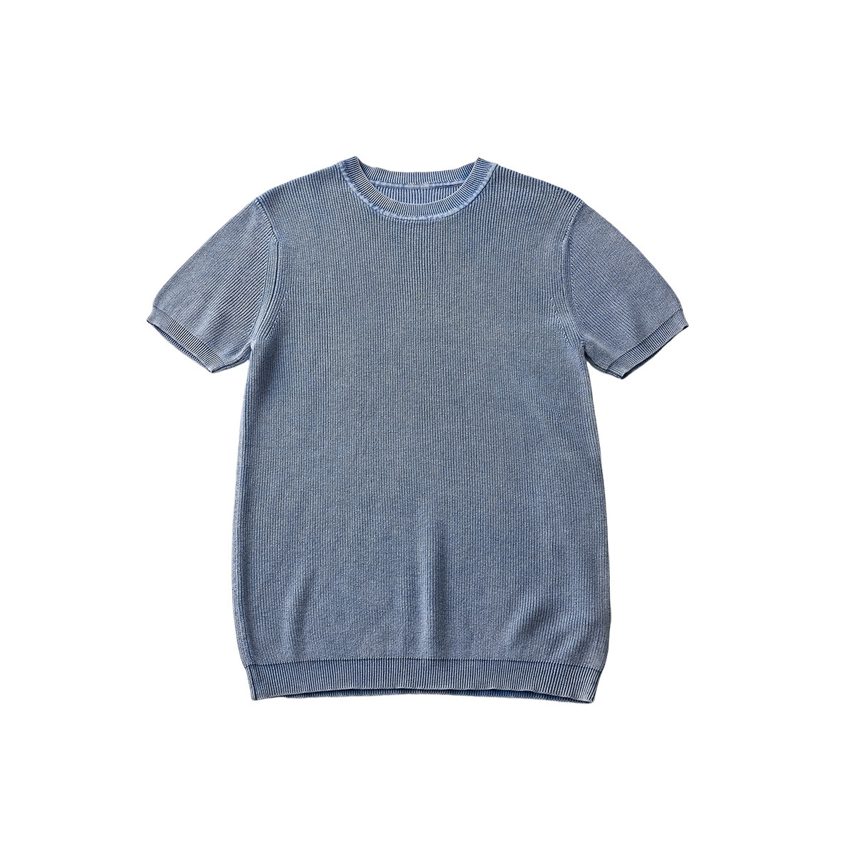 APO Men's Wear: Pure cotton knitted short-sleeved T-shirt for men's summer, retro and aged, versatile, trendy and slim inner layer top Item Picture