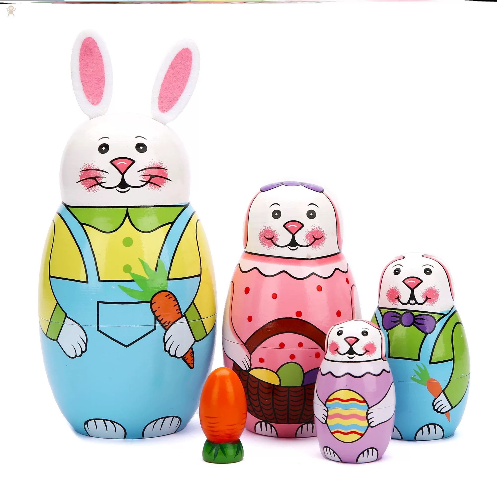 俄罗斯套娃玩具可爱复活节5层兔子套娃娃木制工艺品儿童礼物摆件