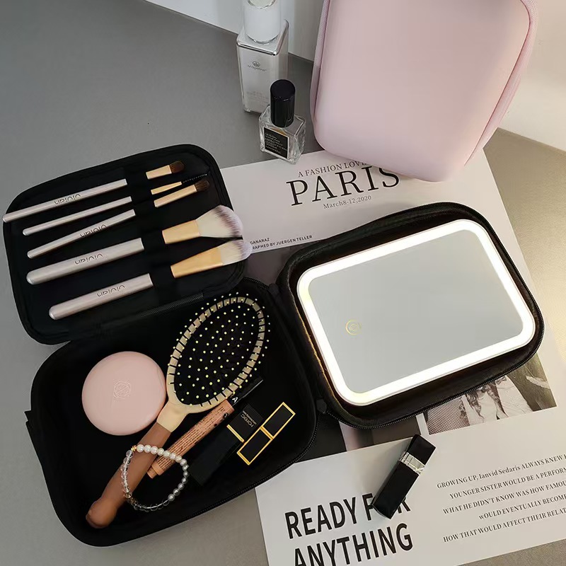厂家直销LED带灯全屏镜子化妆包便携女化妆箱手提大容量化妆纳包