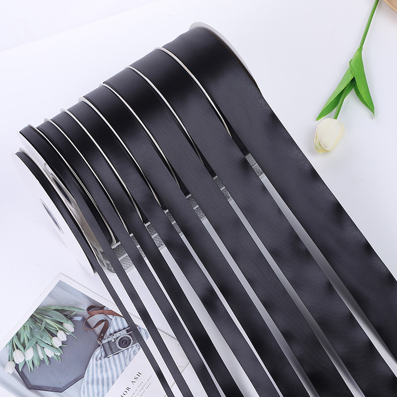 织带鲜花包装装饰丝带花艺涤纶缎带黑色白色螺纹带多种宽度丝带