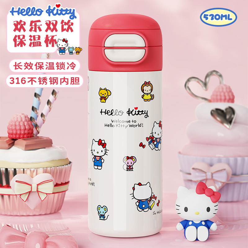 Sanrio Hello Kitty children's insulated Cup, portable straw cup, 316 stainless steel, high appearance level water cup, student cup details Picture