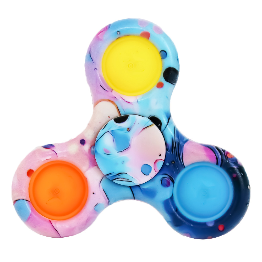 欧美彩色印花手指陀螺三叶花瓣指尖陀螺玩具减压儿童潮流解压螺旋白底实物图