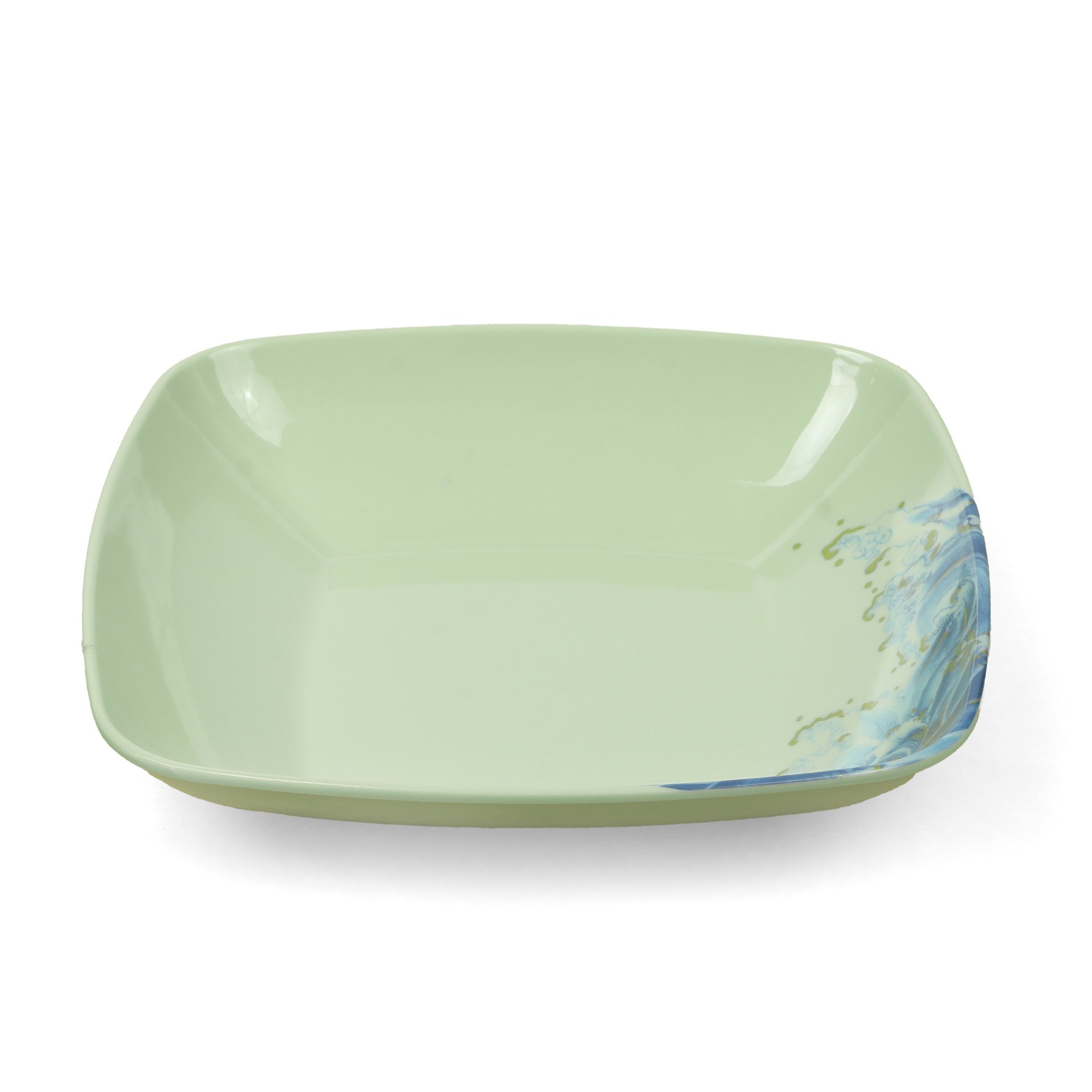 Green wave plate melamine tableware for foreign trade, square deep plate dinner plate, cross-border bestseller, commercial durable square plate details Picture