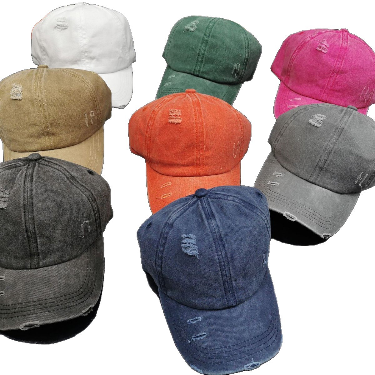 New washable perforated cross high ponytail hats for both men and women, versatile baseball caps for spring, summer and autumn with soft tops and duck tongues for export Item Picture